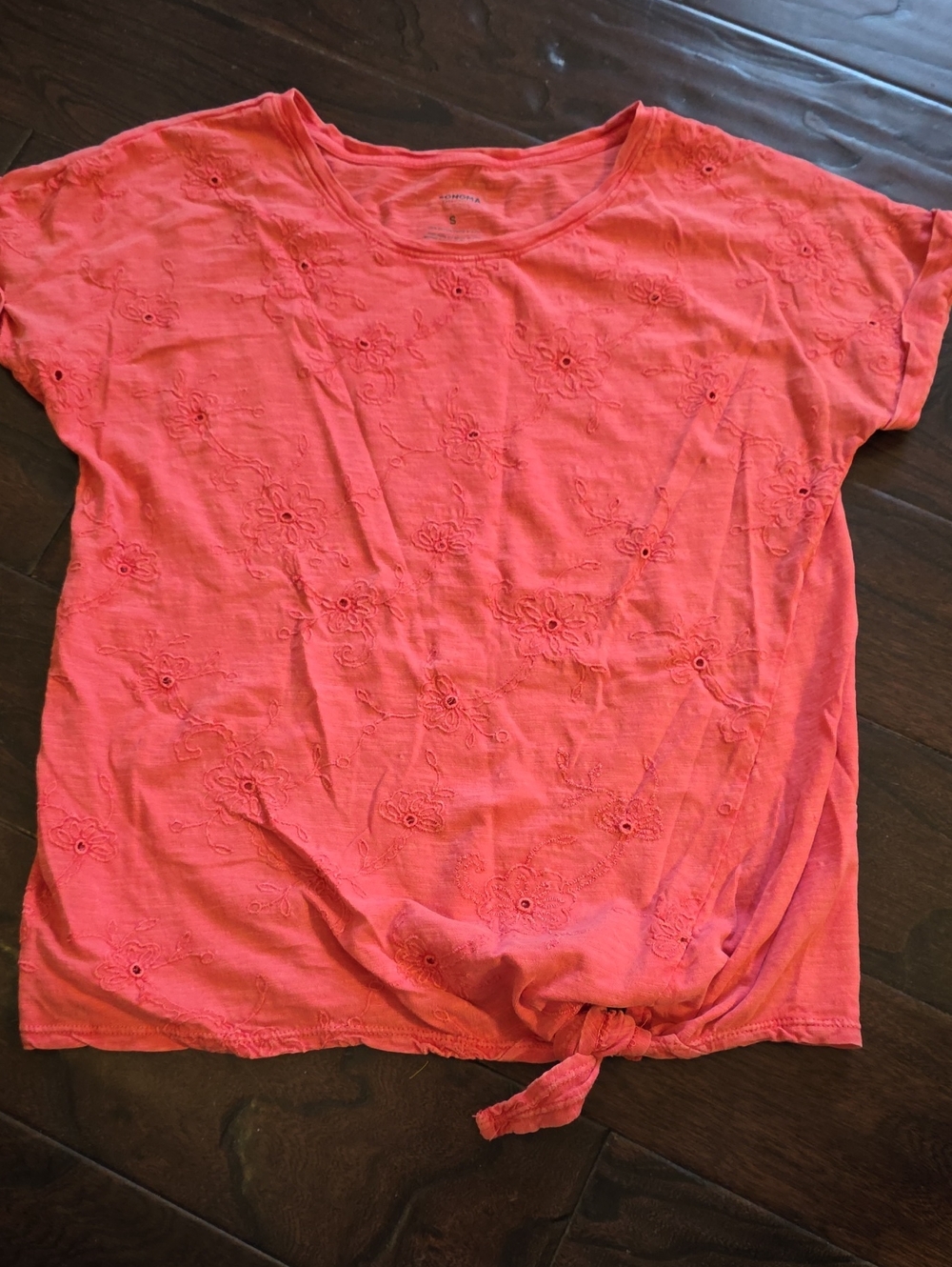 Sonoma Coral Eyelet Short Sleeve Tee with Front Knot